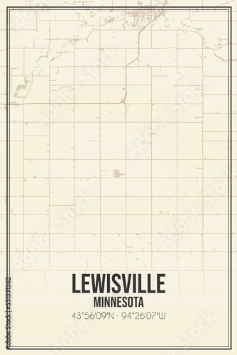 Retro US city map of Lewisville, Minnesota. Vintage street map. photo