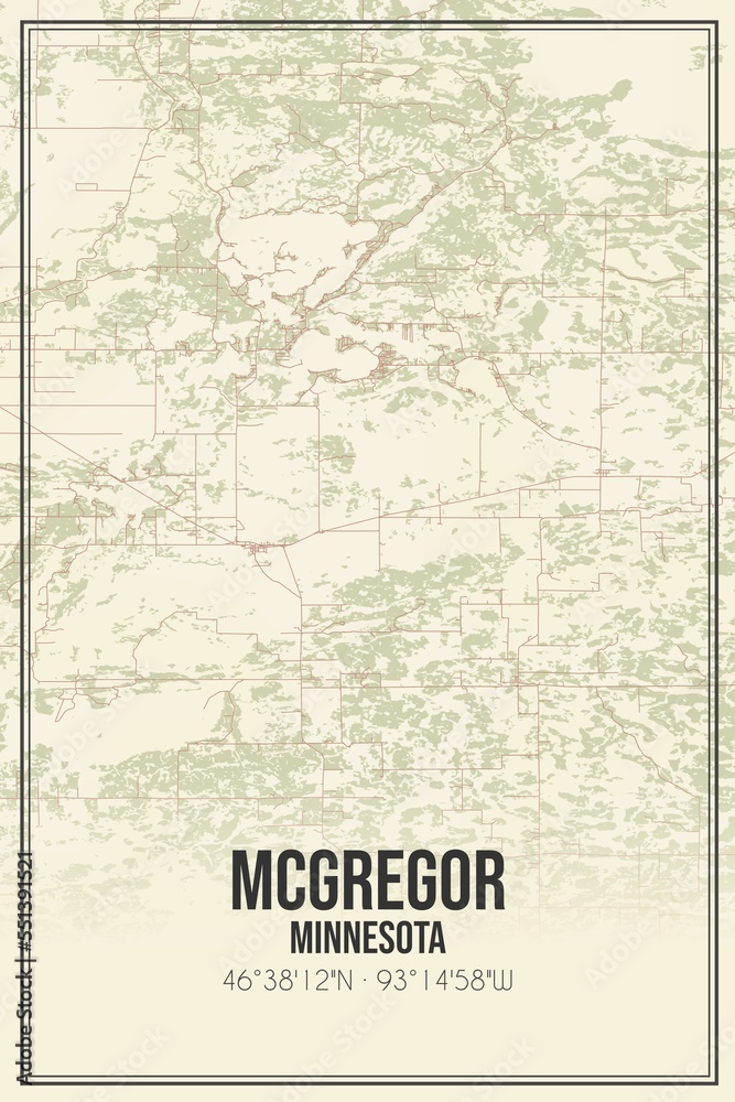 Fototapeta premium Retro US city map of Mcgregor, Minnesota. Vintage street map.