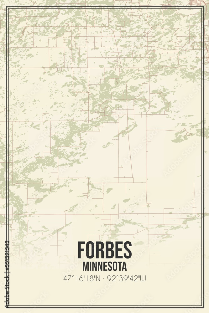 Fototapeta premium Retro US city map of Forbes, Minnesota. Vintage street map.