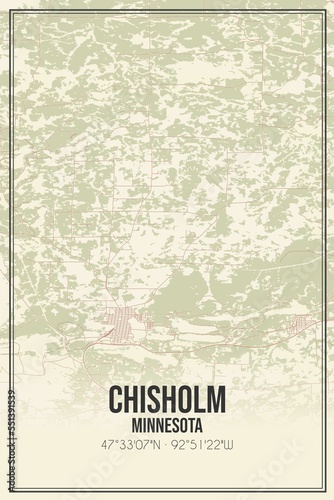 Retro US city map of Chisholm, Minnesota. Vintage street map. photo