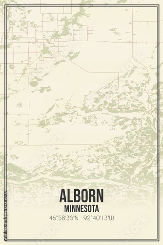 Retro US city map of Alborn  Minnesota. Vintage street map.
