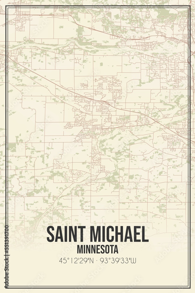 Retro US city map of Saint Michael, Minnesota. Vintage street map.