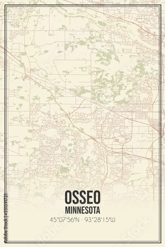 Retro US city map of Osseo  Minnesota. Vintage street map.