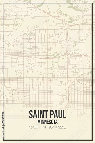 Retro US city map of Saint Paul, Minnesota. Vintage street map.