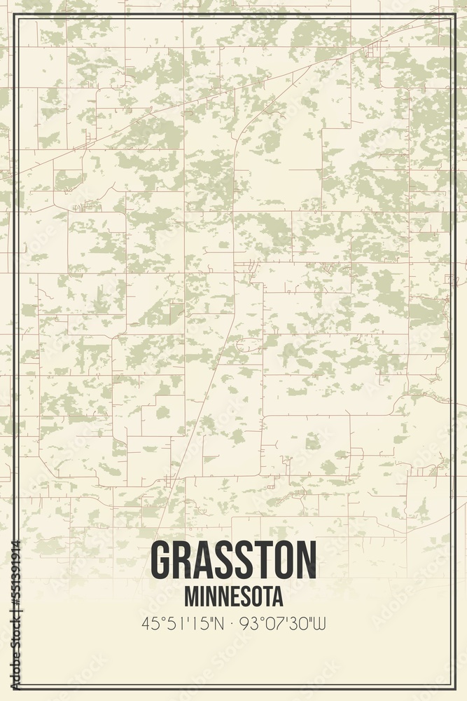Retro US city map of Grasston, Minnesota. Vintage street map.
