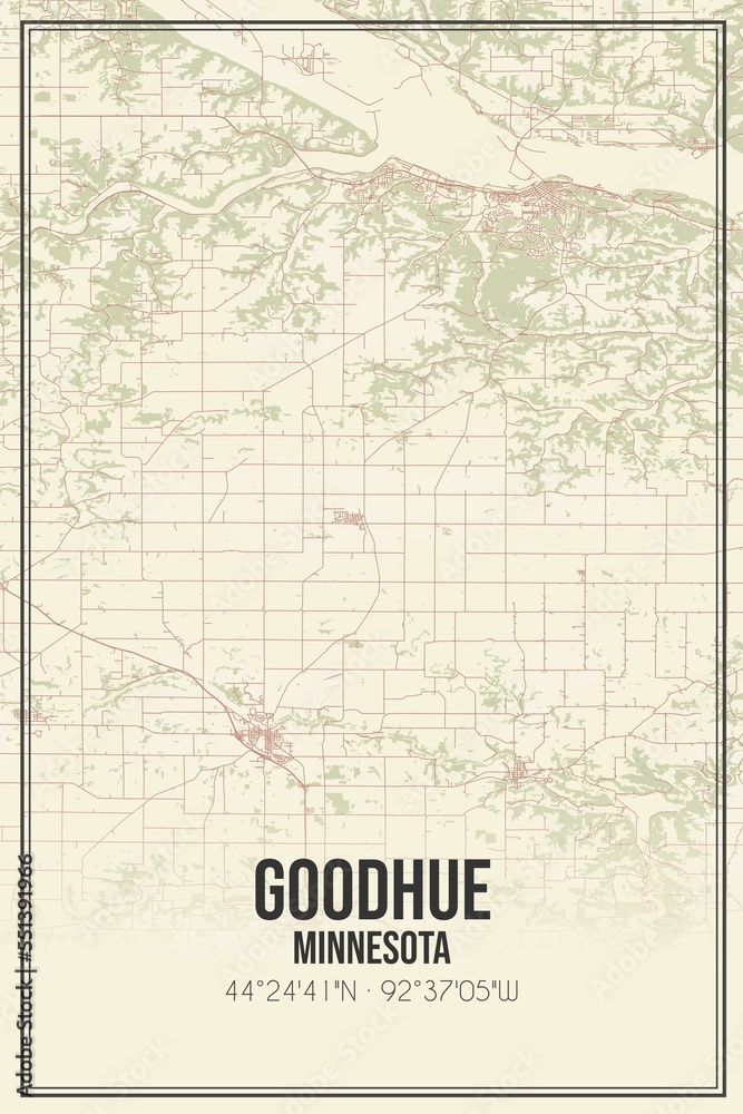 Retro US city map of Goodhue, Minnesota. Vintage street map.