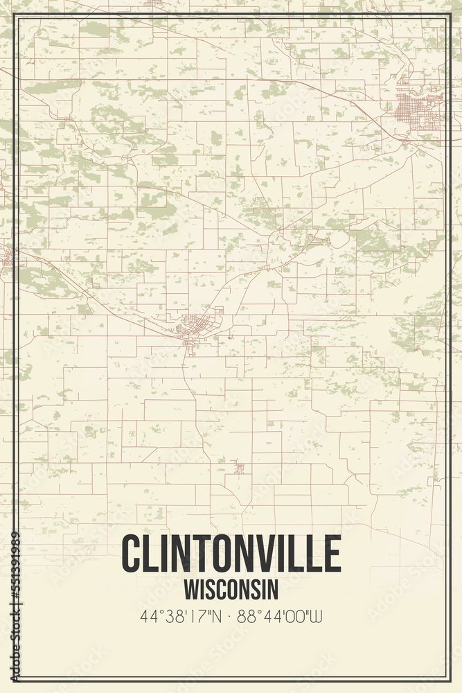 Obraz premium Retro US city map of Clintonville, Wisconsin. Vintage street map.