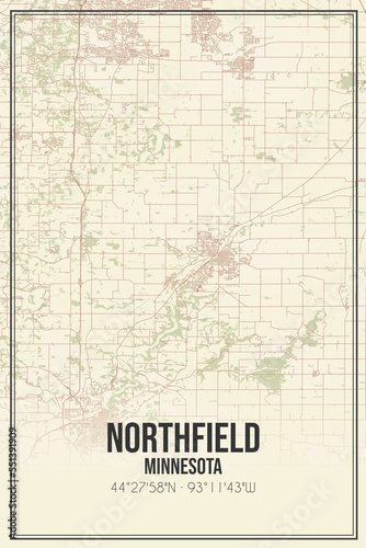 Retro US city map of Northfield  Minnesota. Vintage street map.