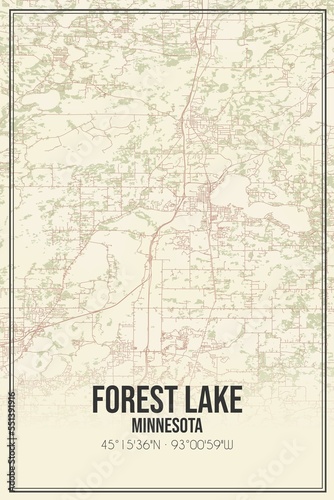 Retro US city map of Forest Lake  Minnesota. Vintage street map.