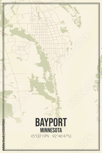 Retro US city map of Bayport, Minnesota. Vintage street map. photo