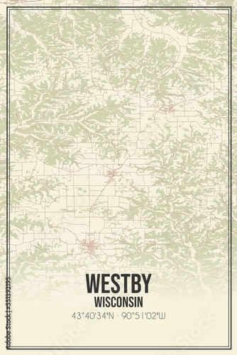 Retro US city map of Westby  Wisconsin. Vintage street map.