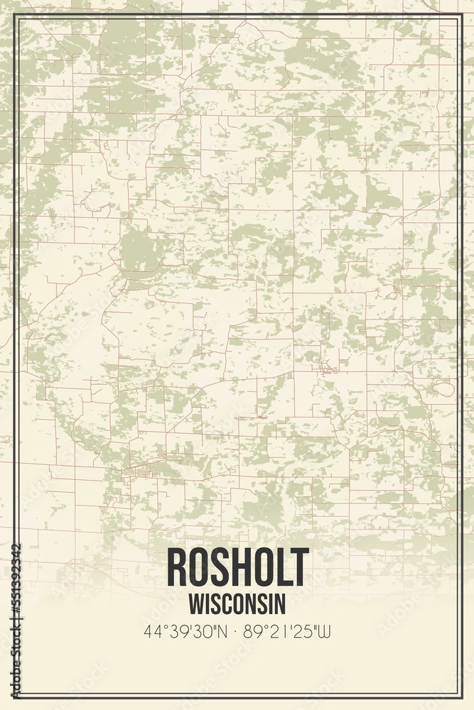 Retro US city map of Rosholt, Wisconsin. Vintage street map.