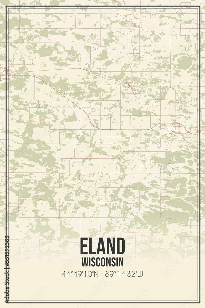 Retro US city map of Eland, Wisconsin. Vintage street map.