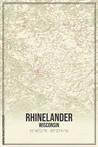 Retro US city map of Rhinelander, Wisconsin. Vintage street map. photo