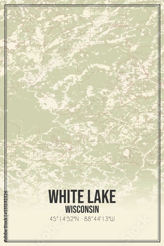 Retro US city map of White Lake, Wisconsin. Vintage street map. photo