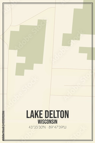 Retro US city map of Lake Delton, Wisconsin. Vintage street map. photo