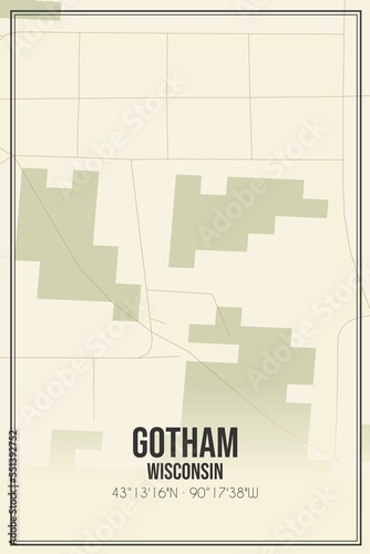 Retro US city map of Gotham, Wisconsin. Vintage street map.