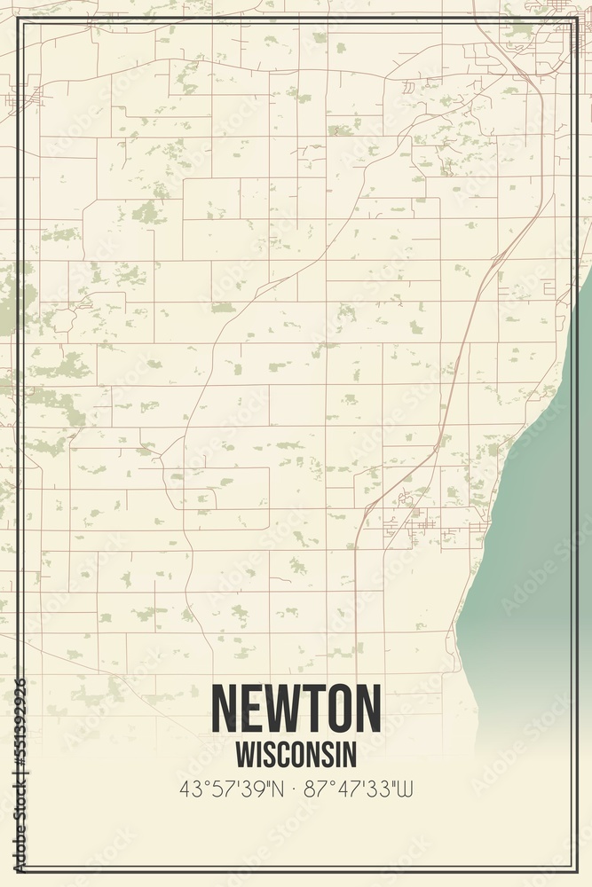 Obraz premium Retro US city map of Newton, Wisconsin. Vintage street map.