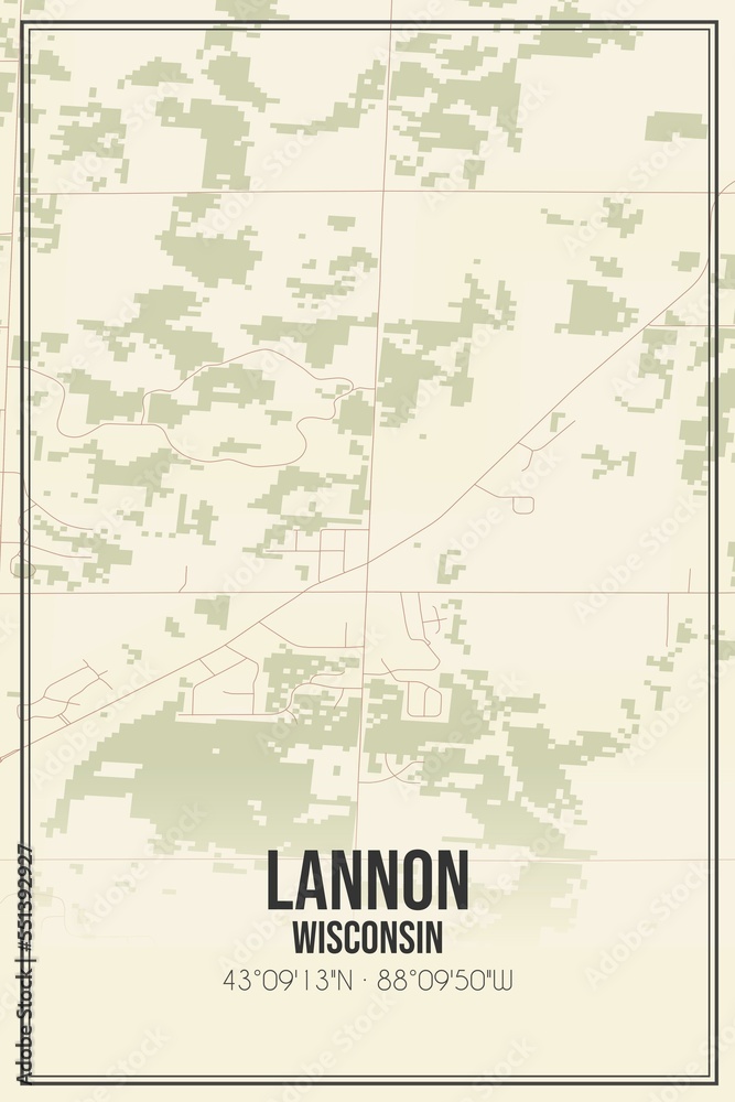 Retro US city map of Lannon, Wisconsin. Vintage street map.