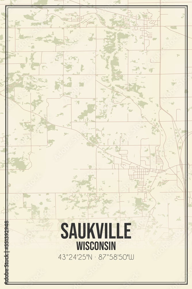 Obraz premium Retro US city map of Saukville, Wisconsin. Vintage street map.