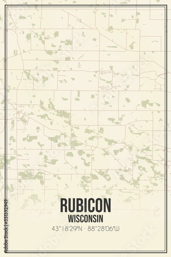 Retro US city map of Rubicon, Wisconsin. Vintage street map. photo