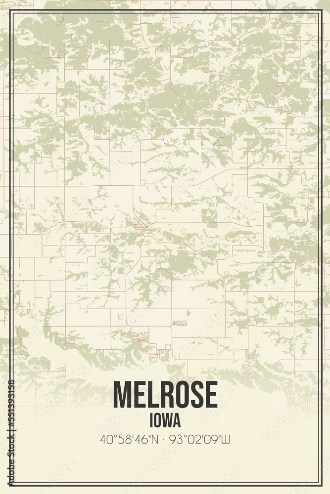 Fototapeta premium Retro US city map of Melrose, Iowa. Vintage street map.
