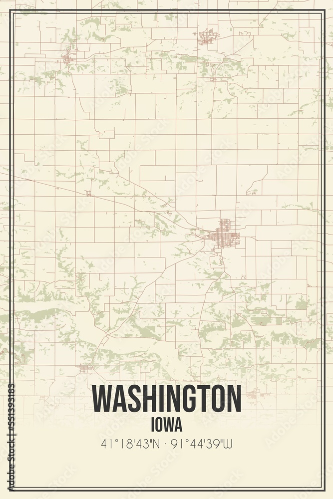 Retro US city map of Washington, Iowa. Vintage street map.
