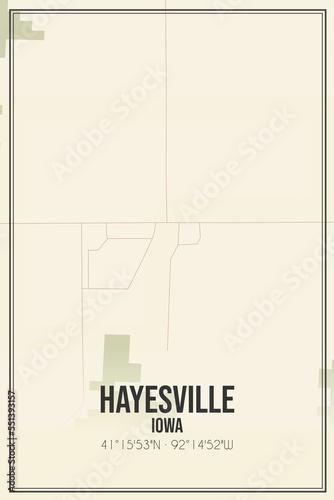 Retro US city map of Hayesville, Iowa. Vintage street map. photo