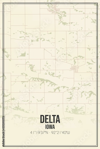 Retro US city map of Delta  Iowa. Vintage street map.