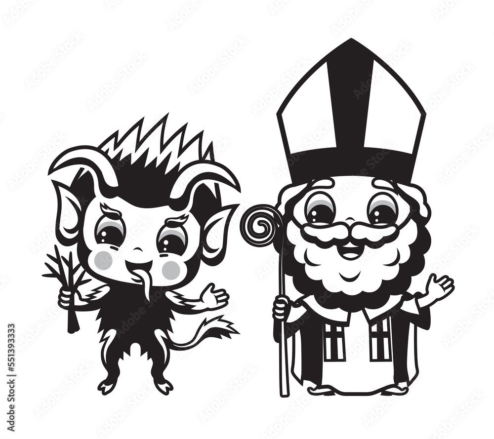 Fototapeta premium Vector illustration of Saint Nicholas and Krampus
