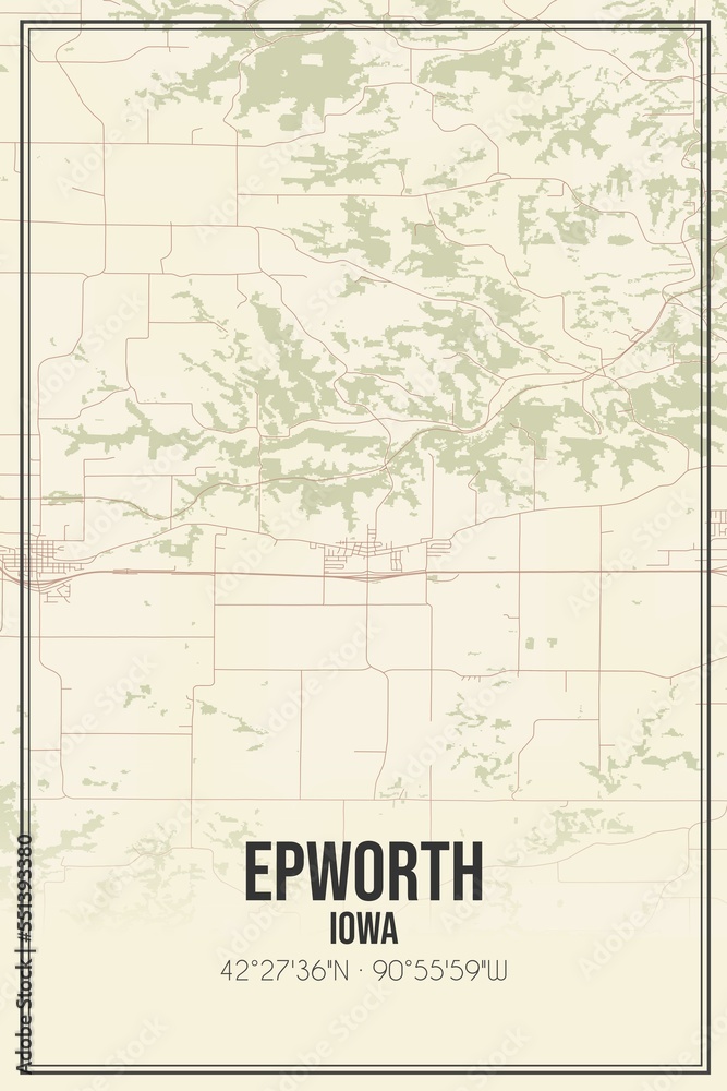 Retro US city map of Epworth, Iowa. Vintage street map.