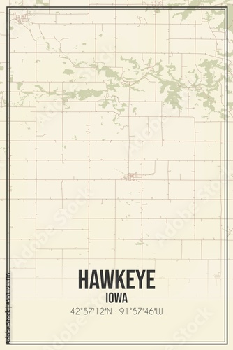 Obraz na płótnie Retro US city map of Hawkeye, Iowa. Vintage street map.