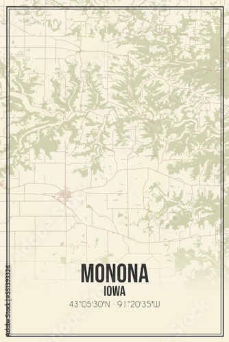 Retro US city map of Monona  Iowa. Vintage street map.
