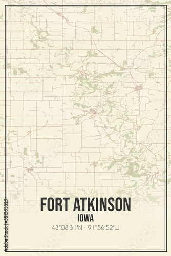 Fototapeta Naklejka Na Ścianę i Meble -  Retro US city map of Fort Atkinson, Iowa. Vintage street map.
