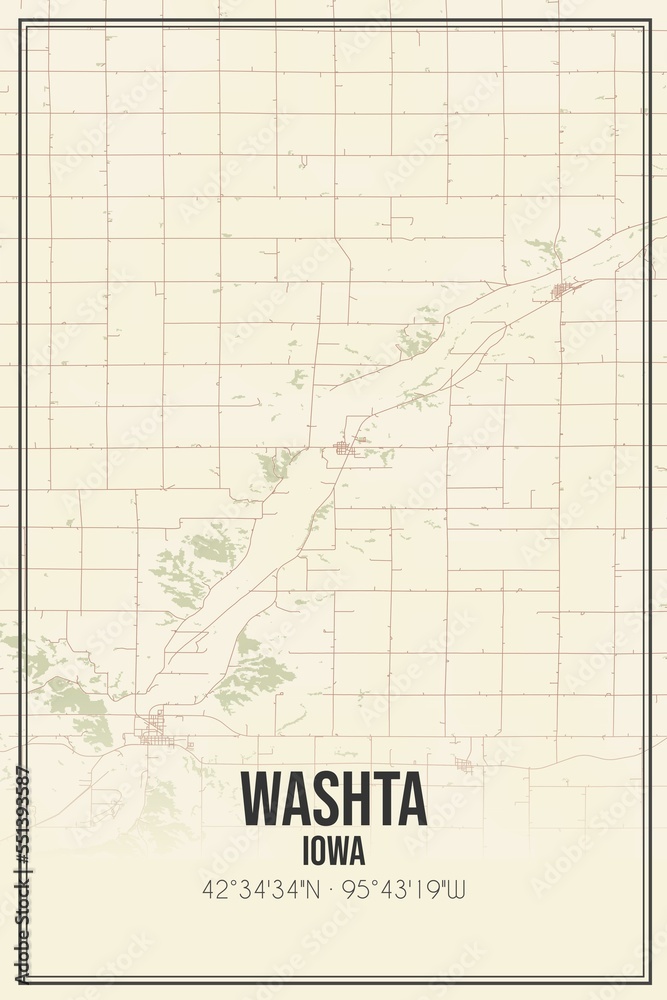 Retro US city map of Washta, Iowa. Vintage street map.