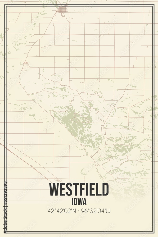 Retro US city map of Westfield, Iowa. Vintage street map.