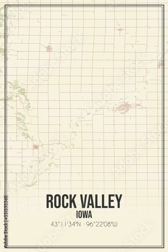Retro US city map of Rock Valley, Iowa. Vintage street map.