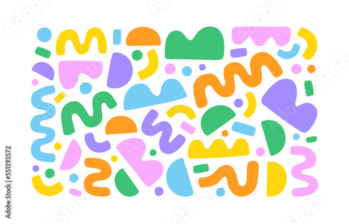 Fun colorful abstract doodle shape set. Creative childish style art symbol collection for children or party celebration with modern shapes. Simple upbeat freehand drawing scribble decoration. © Dedraw Studio