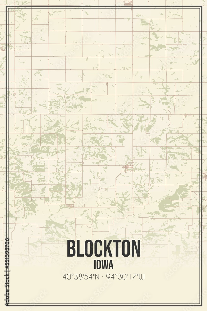 Retro US city map of Blockton, Iowa. Vintage street map.
