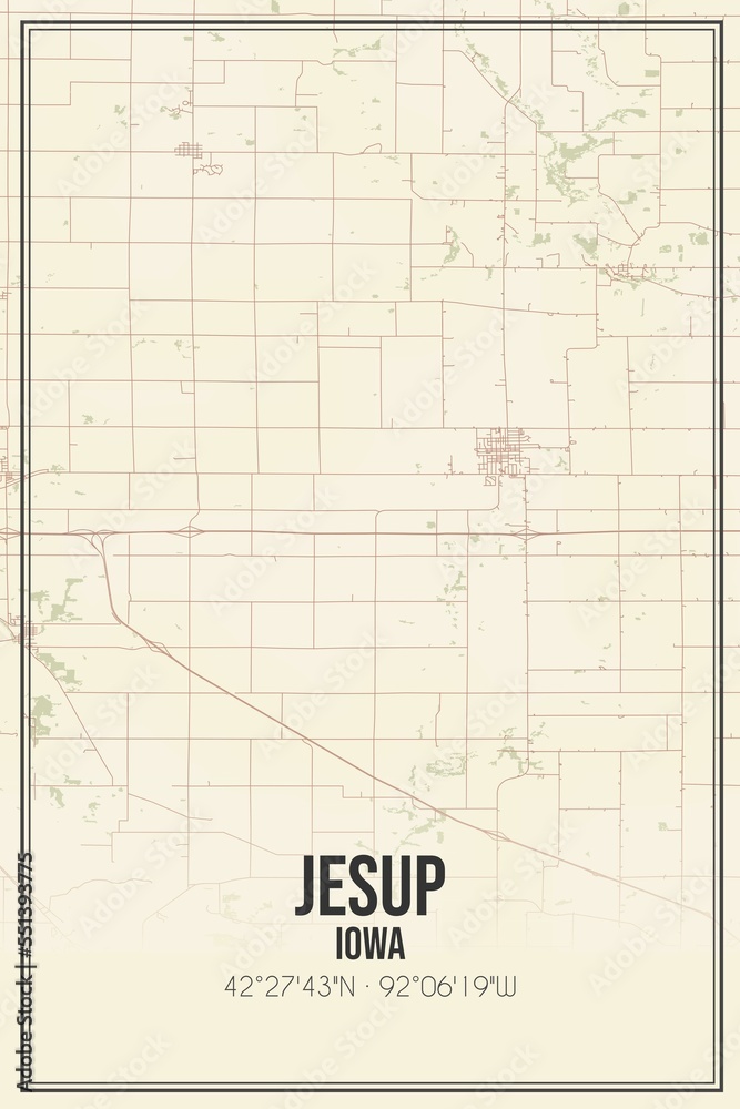 Retro US city map of Jesup, Iowa. Vintage street map.
