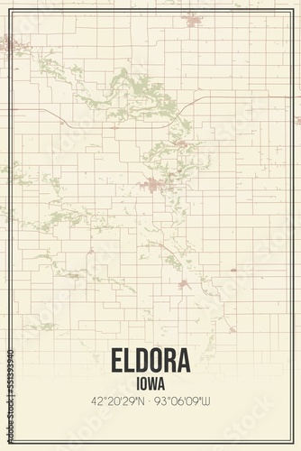 Retro US city map of Eldora, Iowa. Vintage street map. photo