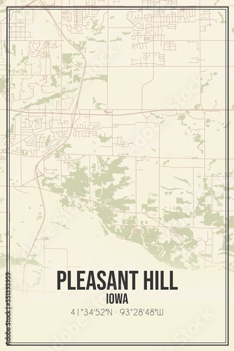 Retro US city map of Pleasant Hill, Iowa. Vintage street map. photo