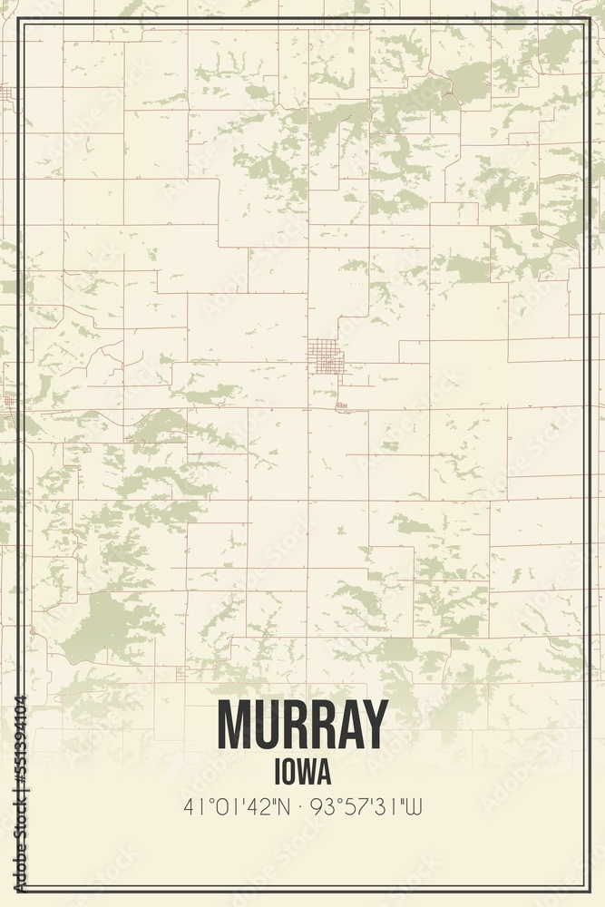 Retro US city map of Murray, Iowa. Vintage street map.