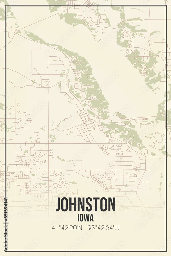 Retro US city map of Johnston, Iowa. Vintage street map.