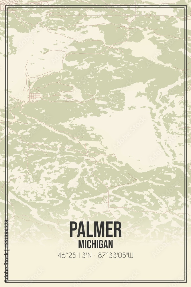 Fototapeta premium Retro US city map of Palmer, Michigan. Vintage street map.