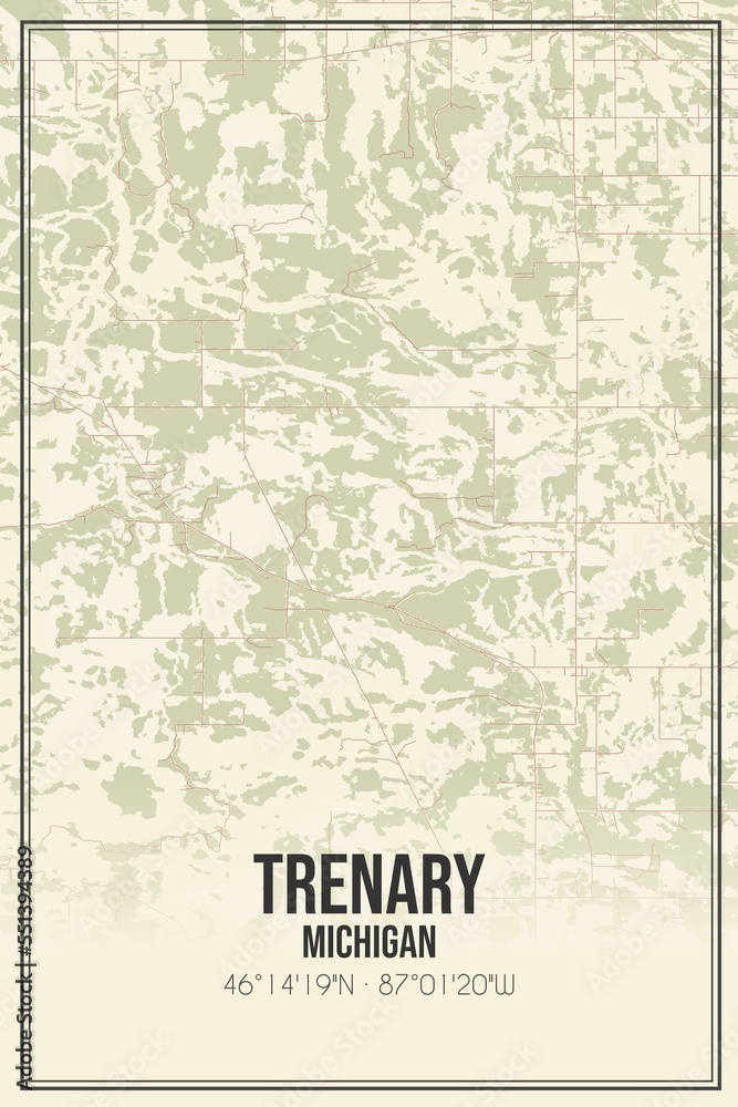 Obraz premium Retro US city map of Trenary, Michigan. Vintage street map.