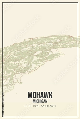 Retro US city map of Mohawk, Michigan. Vintage street map. photo