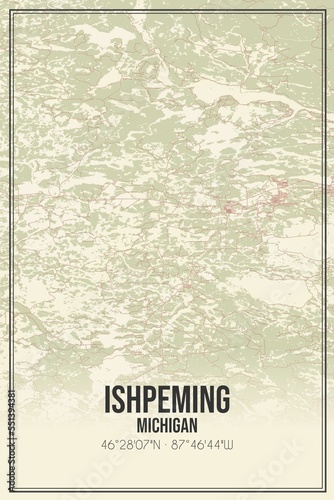 Retro US city map of Ishpeming, Michigan. Vintage street map. photo