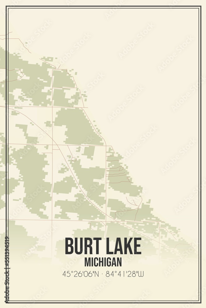 Fototapeta premium Retro US city map of Burt Lake, Michigan. Vintage street map.
