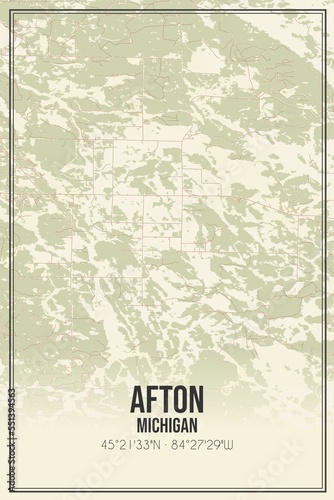 Retro US city map of Afton  Michigan. Vintage street map.